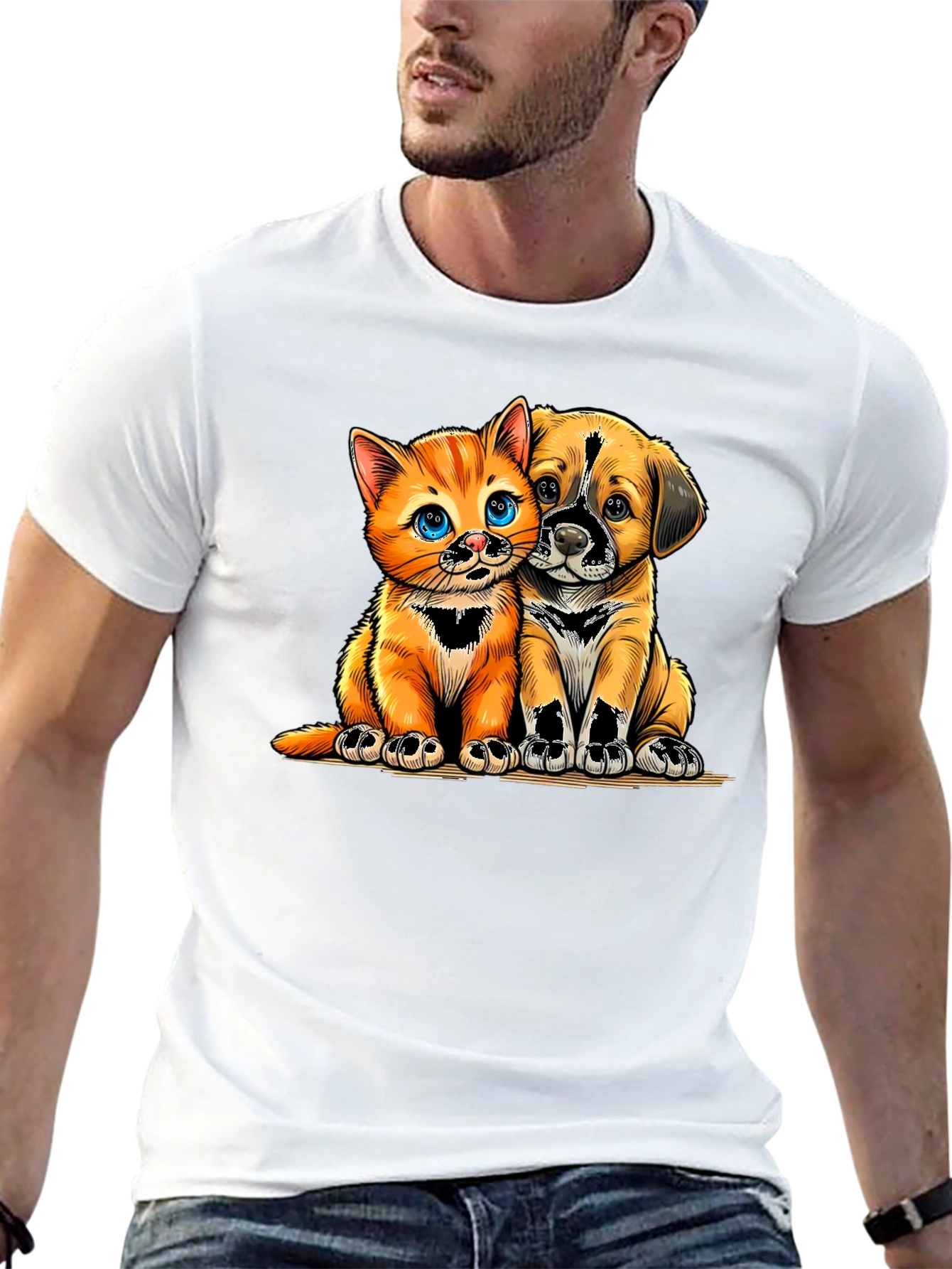 Cute Kitten and Puppy Graphic Tee - Unisex