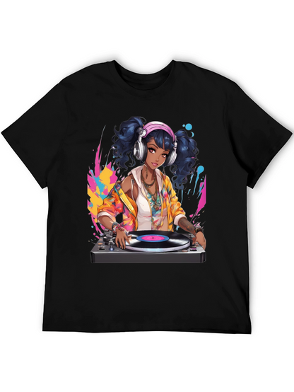 DJ Anime Girl Black T-Shirt