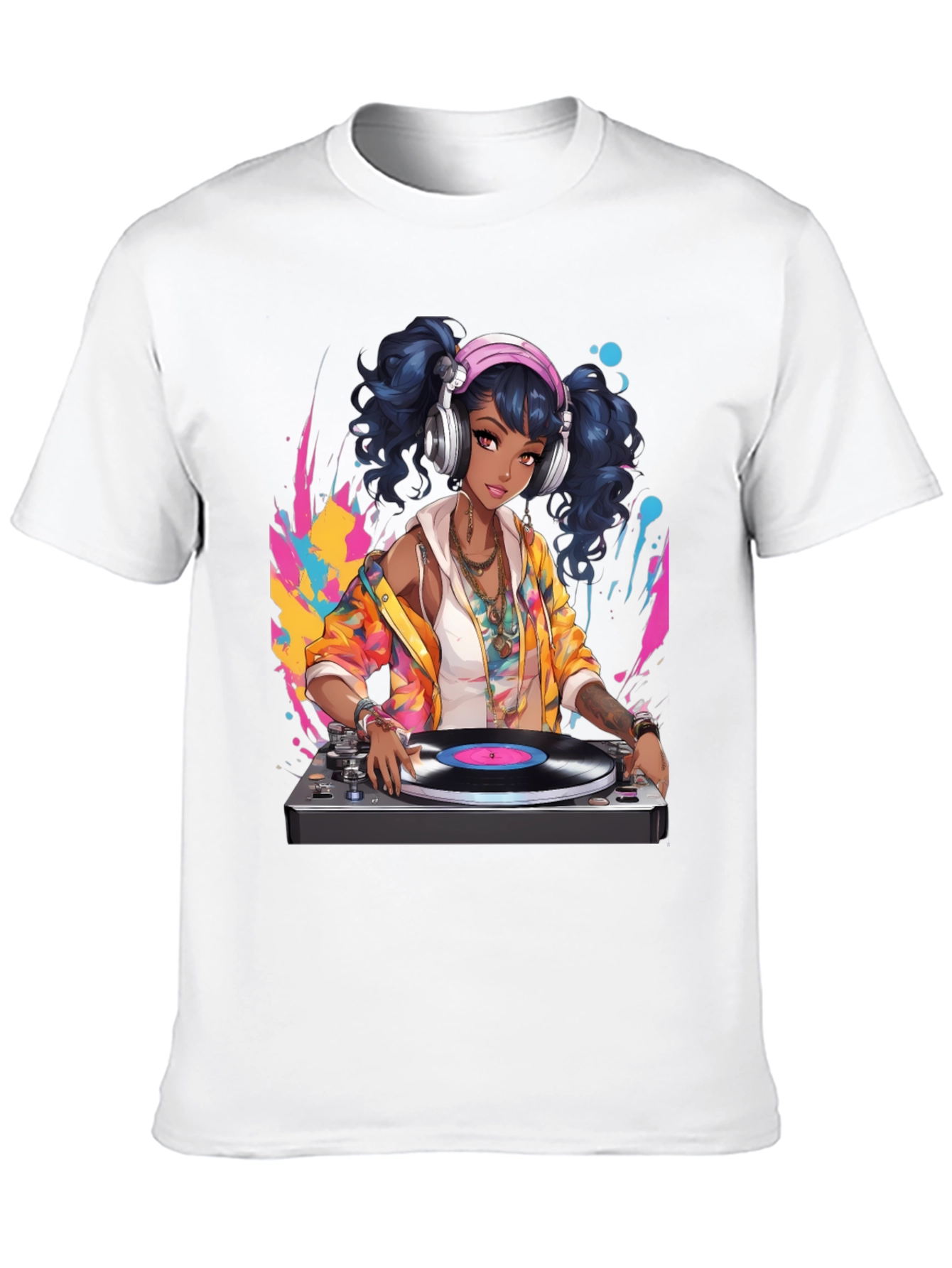 DJ Anime Girl Black T-Shirt
