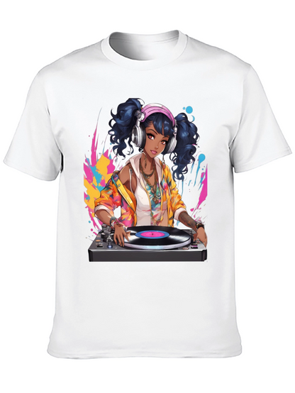 DJ Anime Girl Black T-Shirt