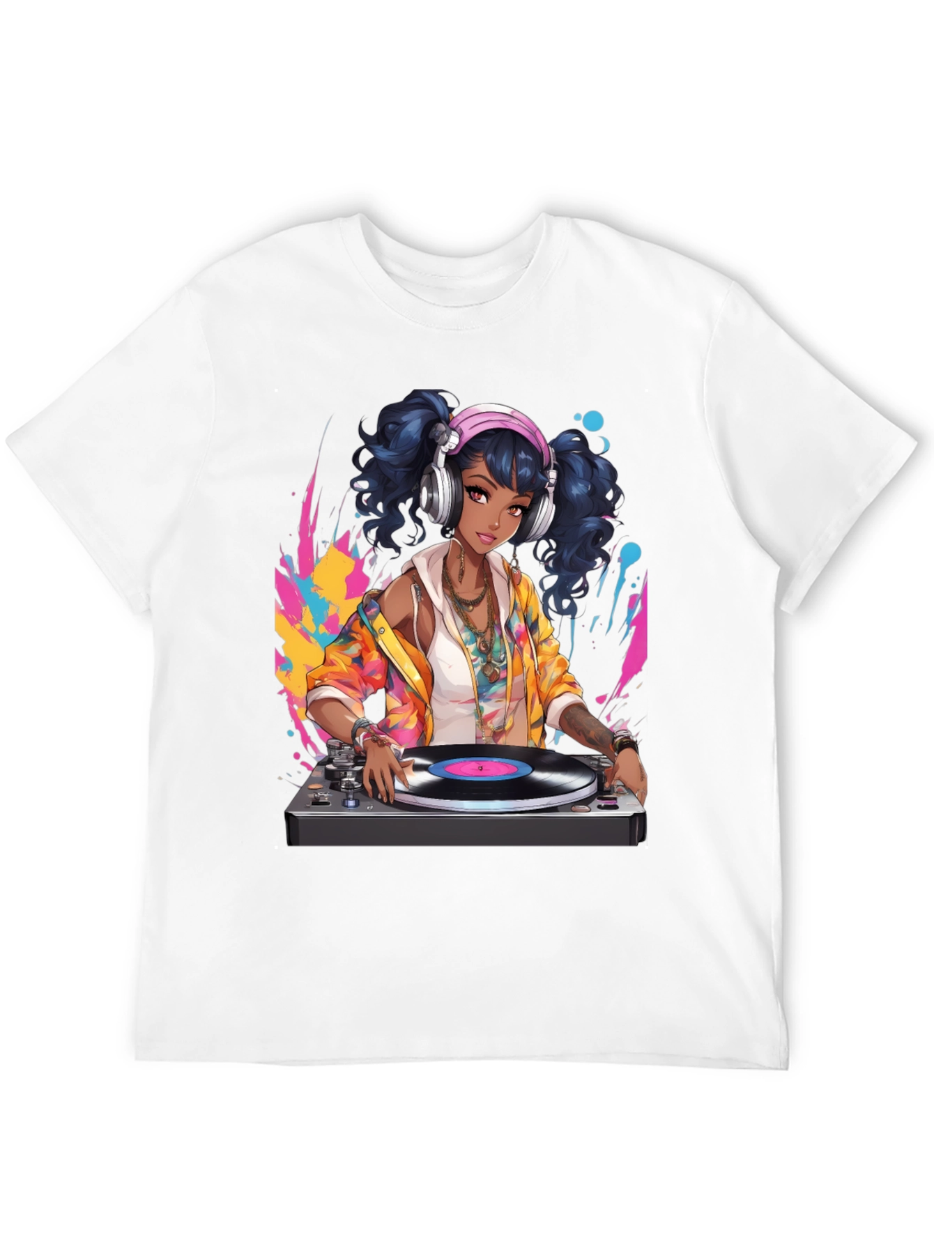 DJ Anime Girl Black T-Shirt