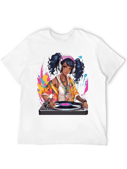 DJ Anime Girl Black T-Shirt