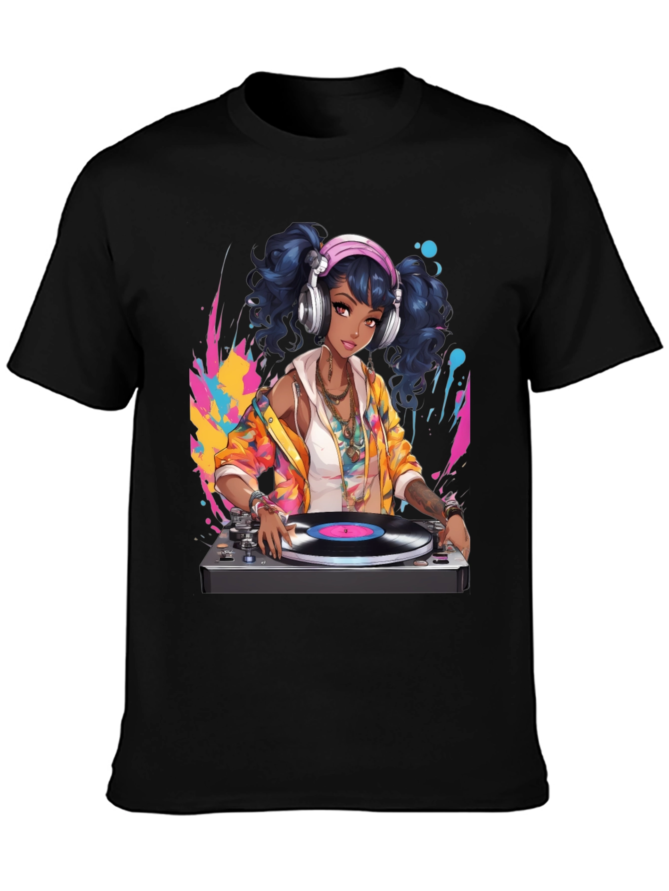 DJ Anime Girl Black T-Shirt