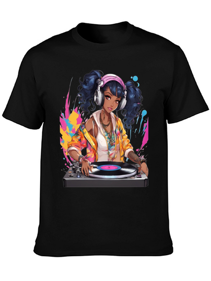 DJ Anime Girl Black T-Shirt