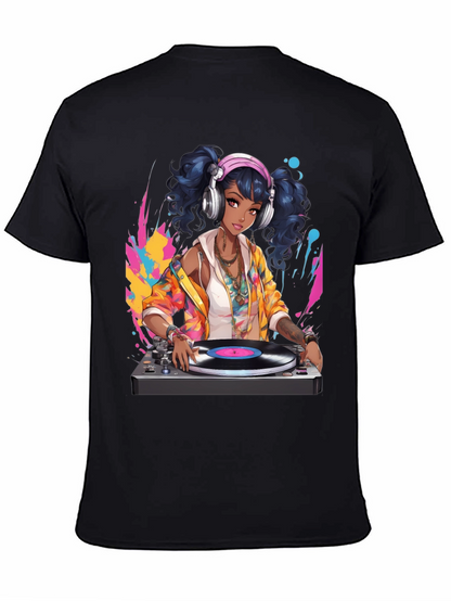DJ Anime Girl Black T-Shirt