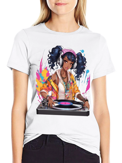 DJ Anime Girl Black T-Shirt