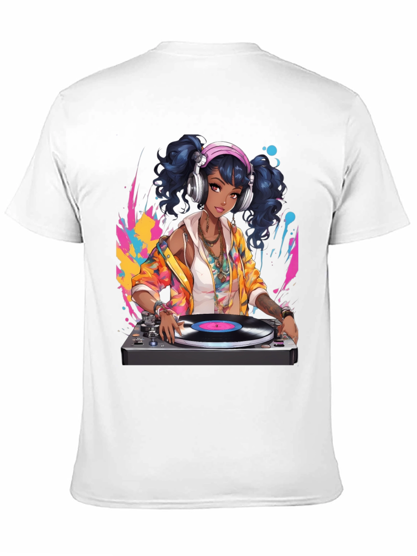 DJ Anime Girl Black T-Shirt