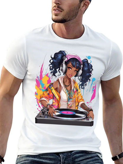 DJ Anime Girl Black T-Shirt