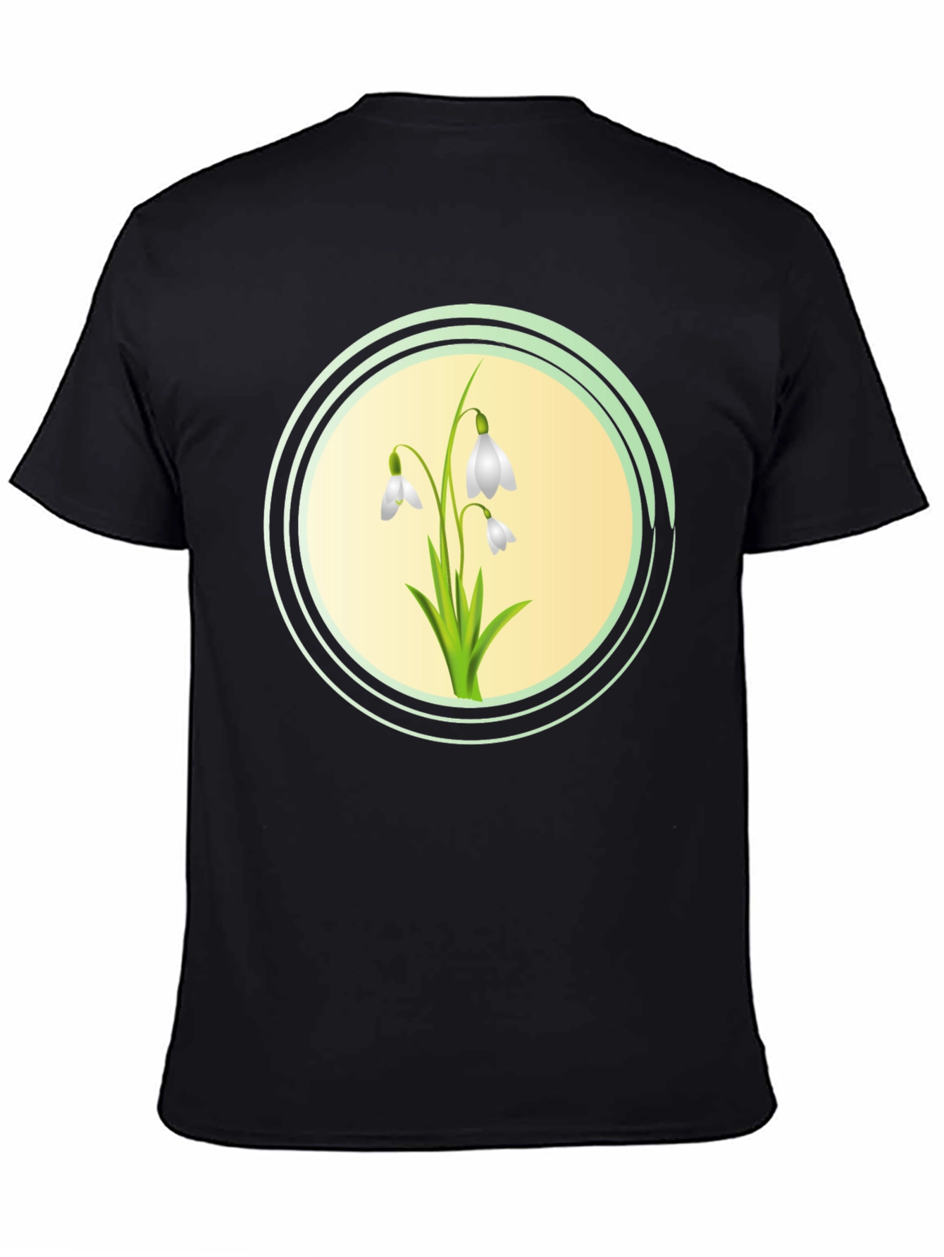 Snowdrop Flower Graphic Black T-Shirt