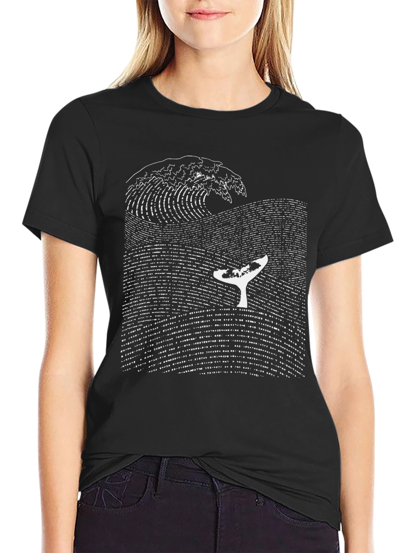 Whale Wave Graphic T-Shirt - Black Cotton Tee