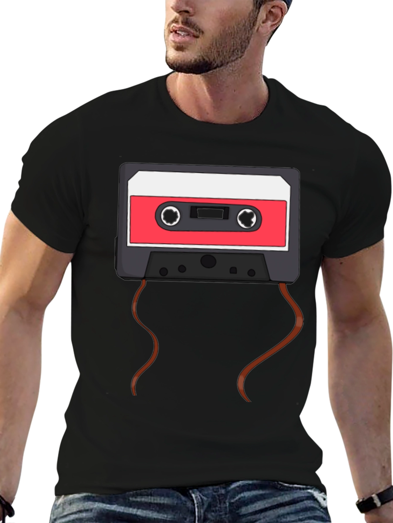 Retro Cassette Tape Graphic T-Shirt - Black