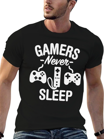 Gamers Never Sleep Graphic Tee - Black