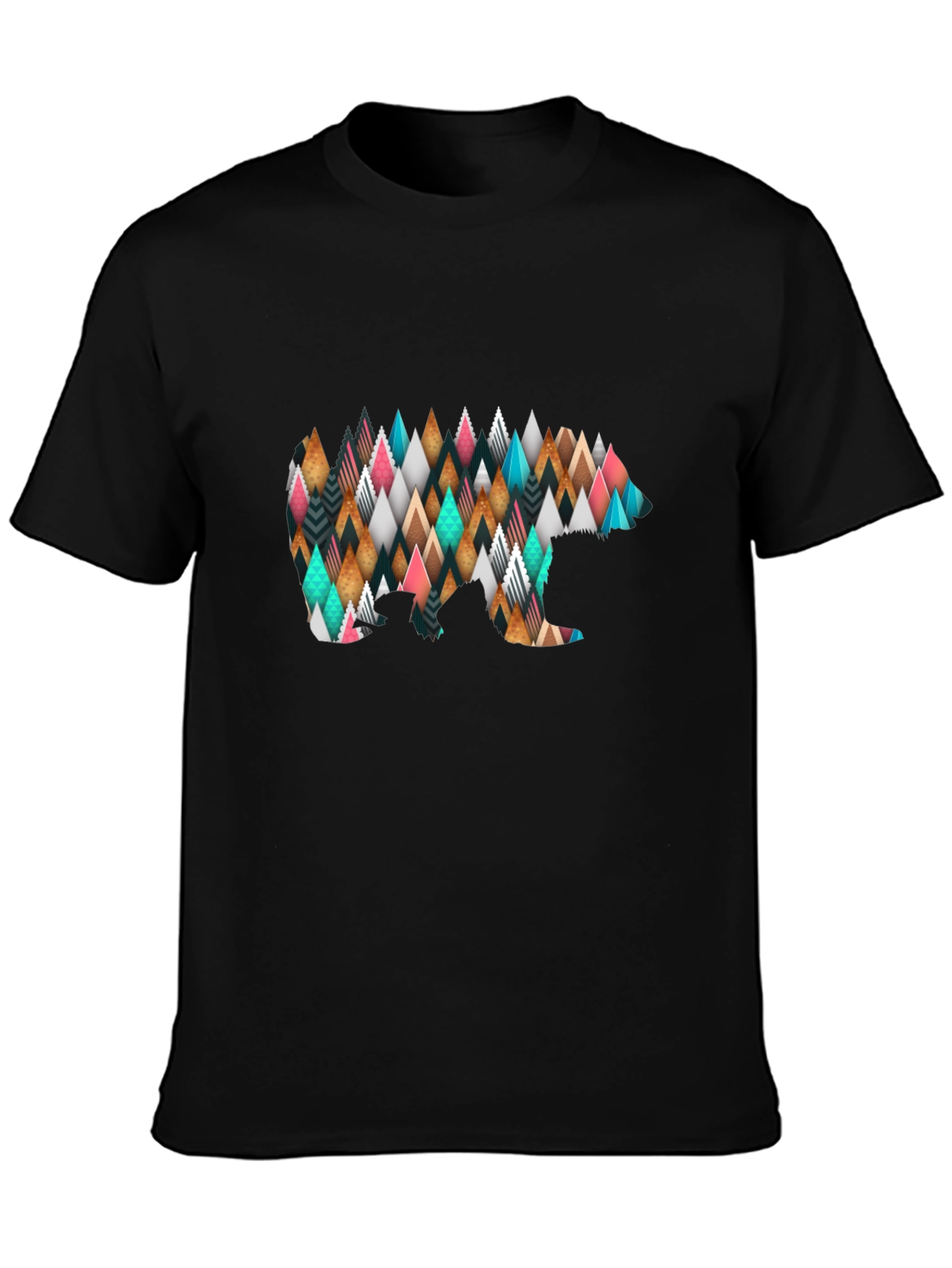 Geometric Bear Print Black T-Shirt
