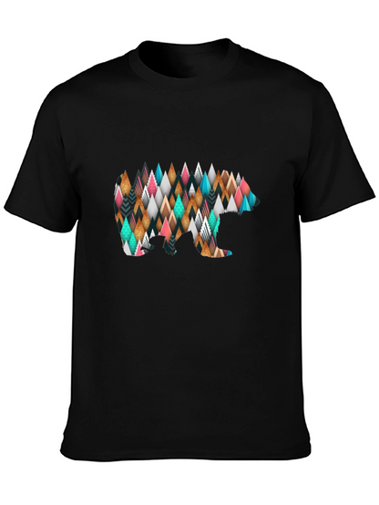 Geometric Bear Print Black T-Shirt