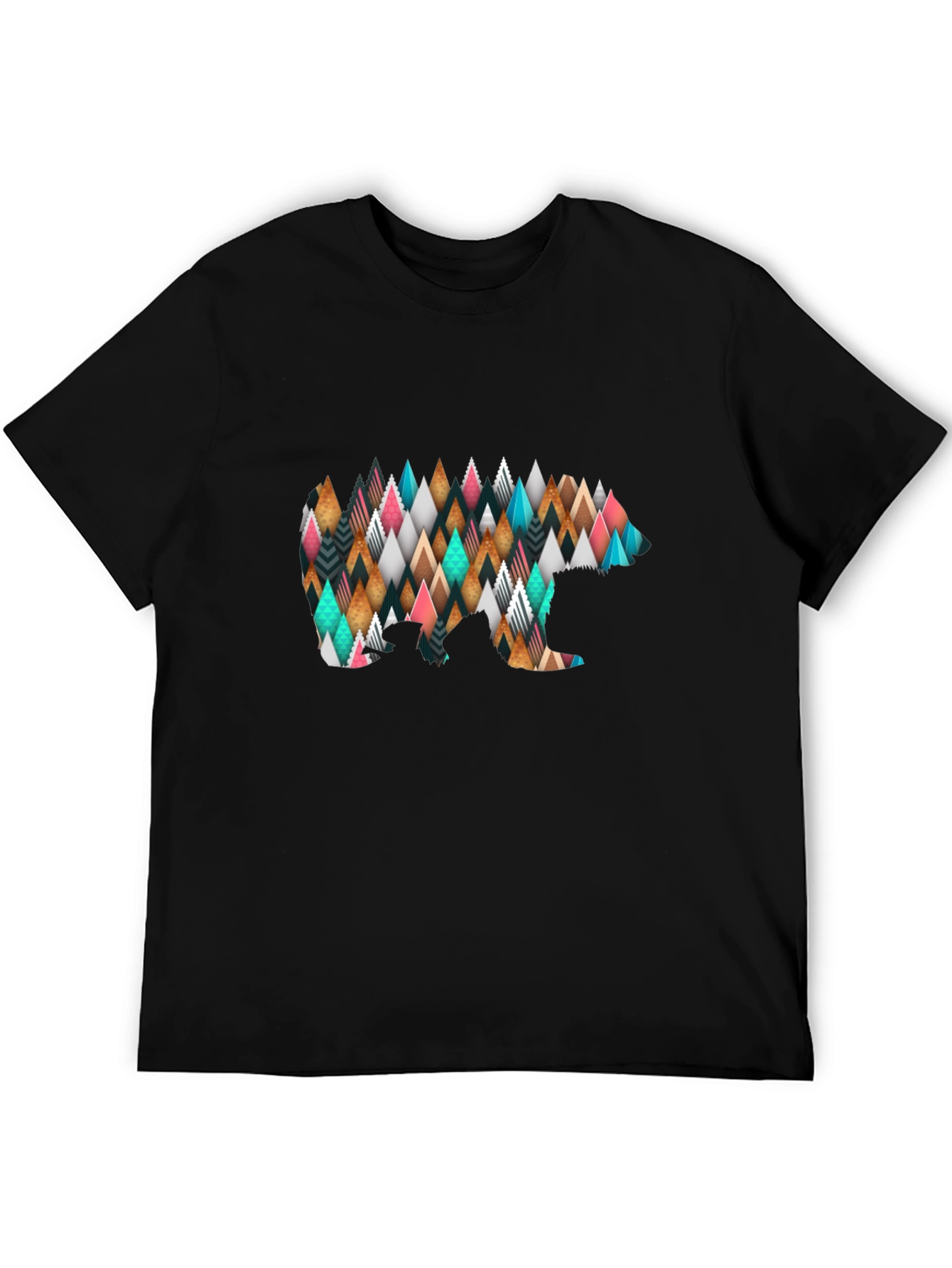 Geometric Bear Print Black T-Shirt