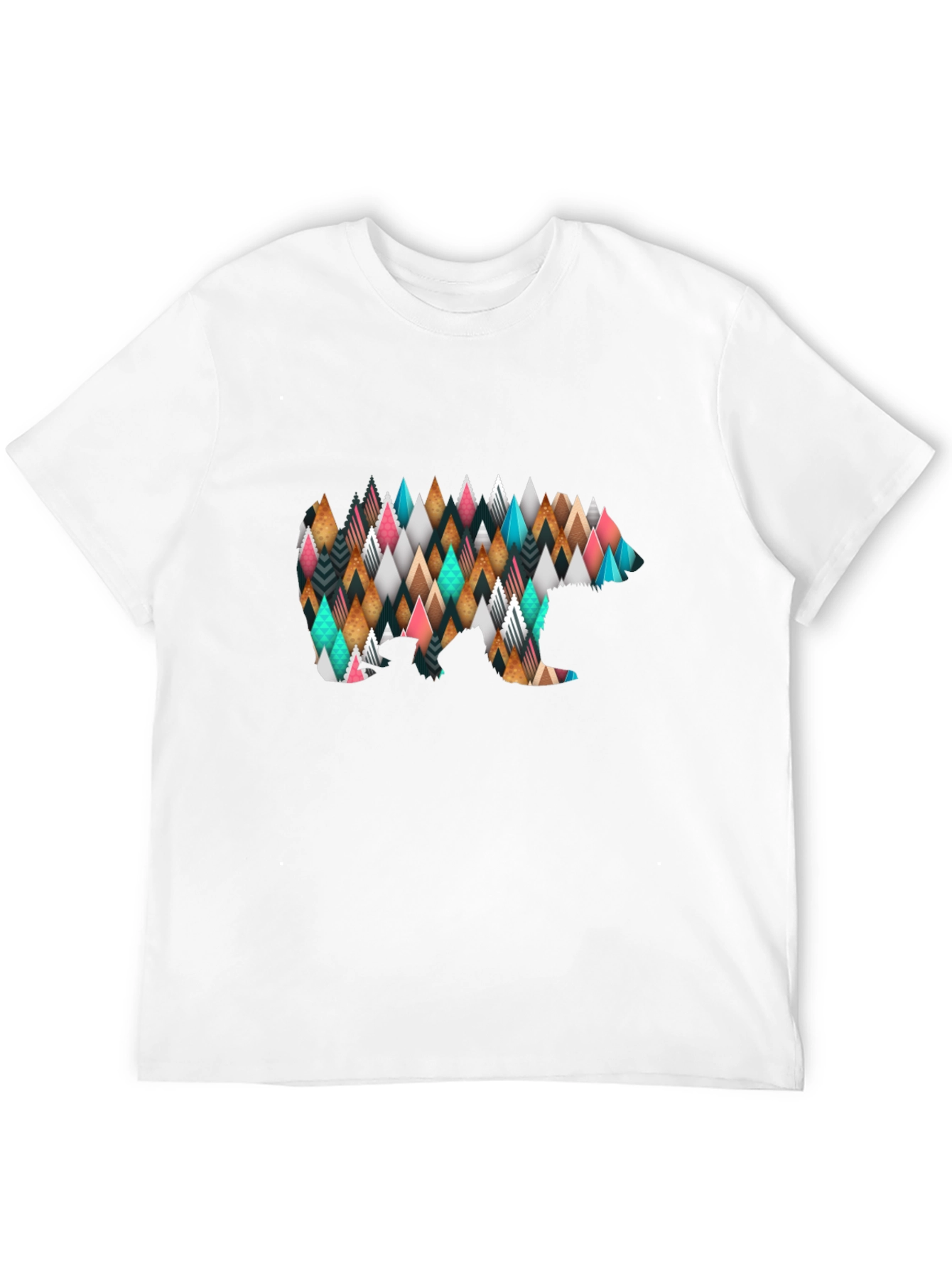 Geometric Bear Print Black T-Shirt