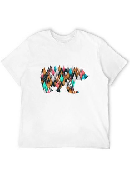 Geometric Bear Print Black T-Shirt