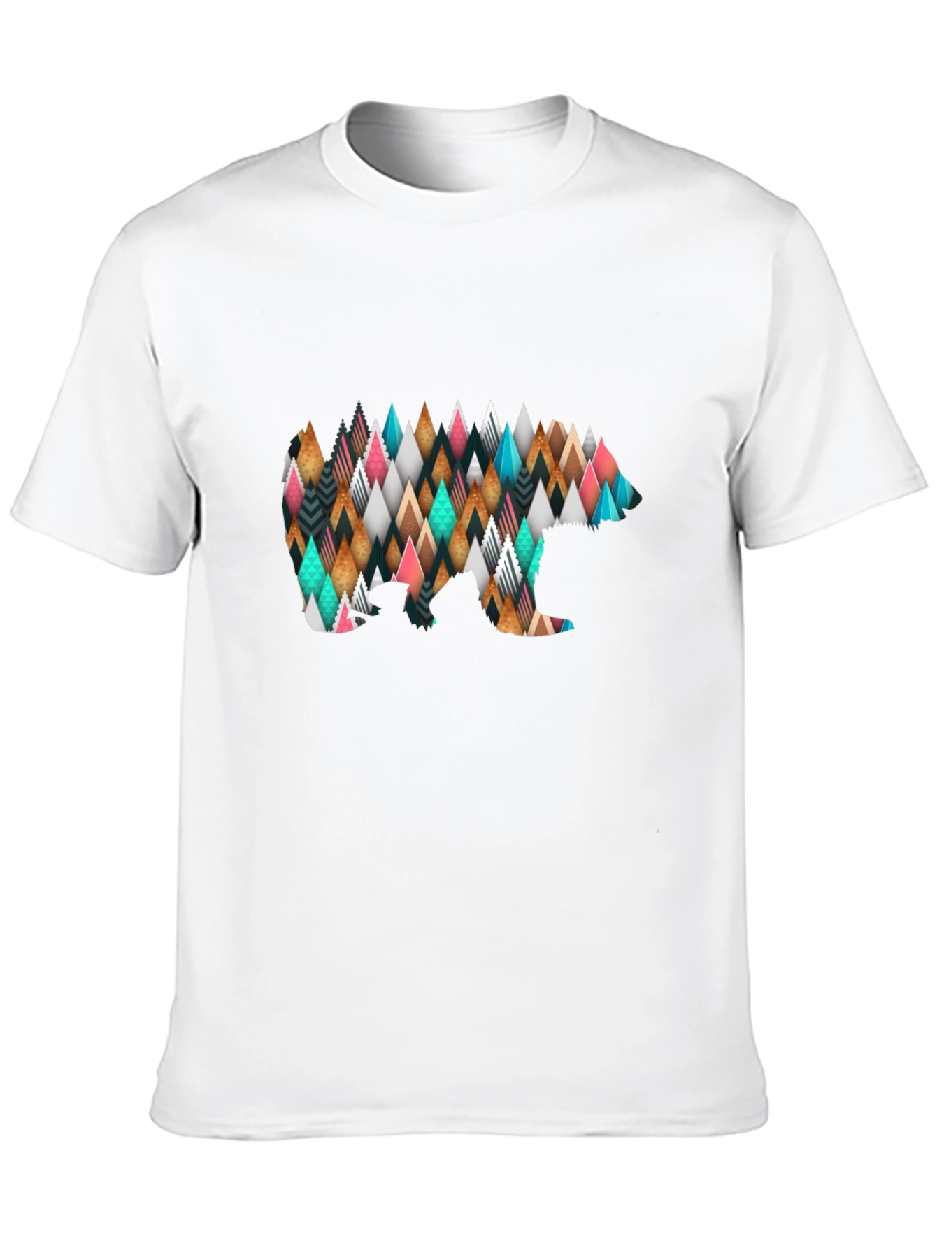 Geometric Bear Print Black T-Shirt
