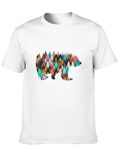 Geometric Bear Print Black T-Shirt