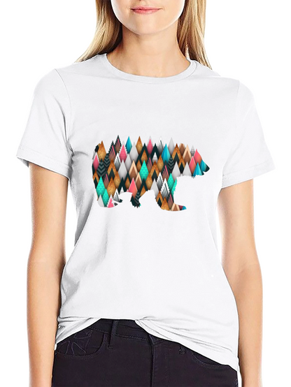 Geometric Bear Print Black T-Shirt