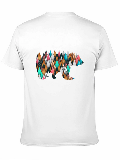 Geometric Bear Print Black T-Shirt