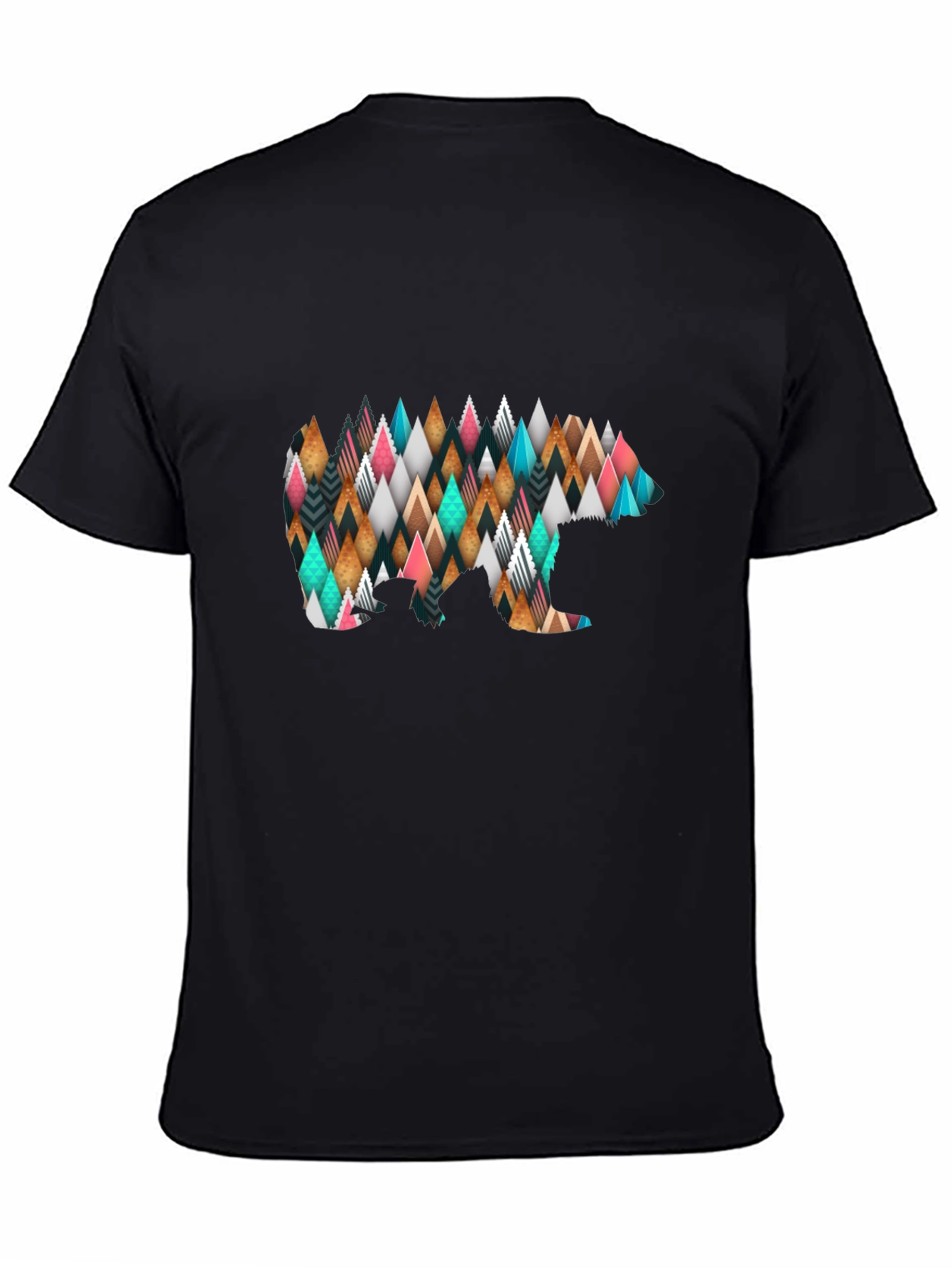 Geometric Bear Print Black T-Shirt