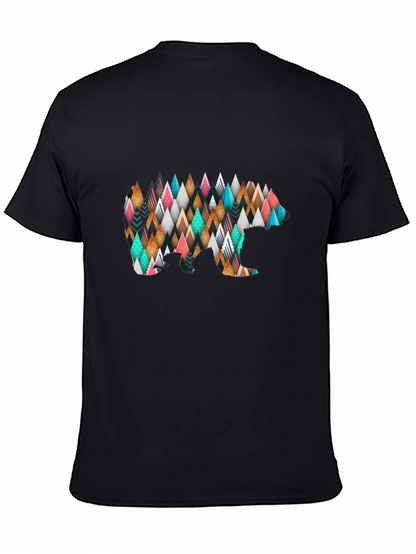 Geometric Bear Print Black T-Shirt