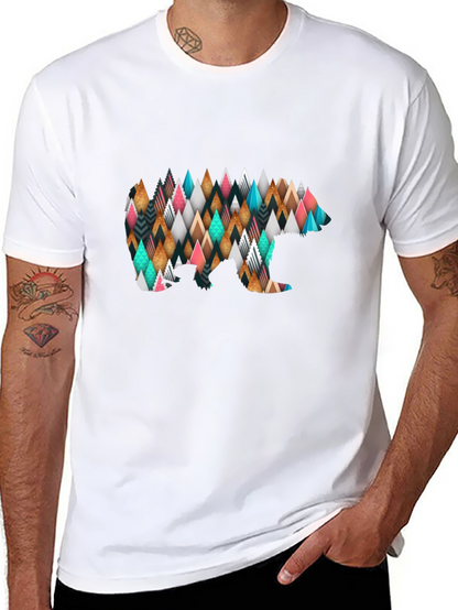 Geometric Bear Print Black T-Shirt