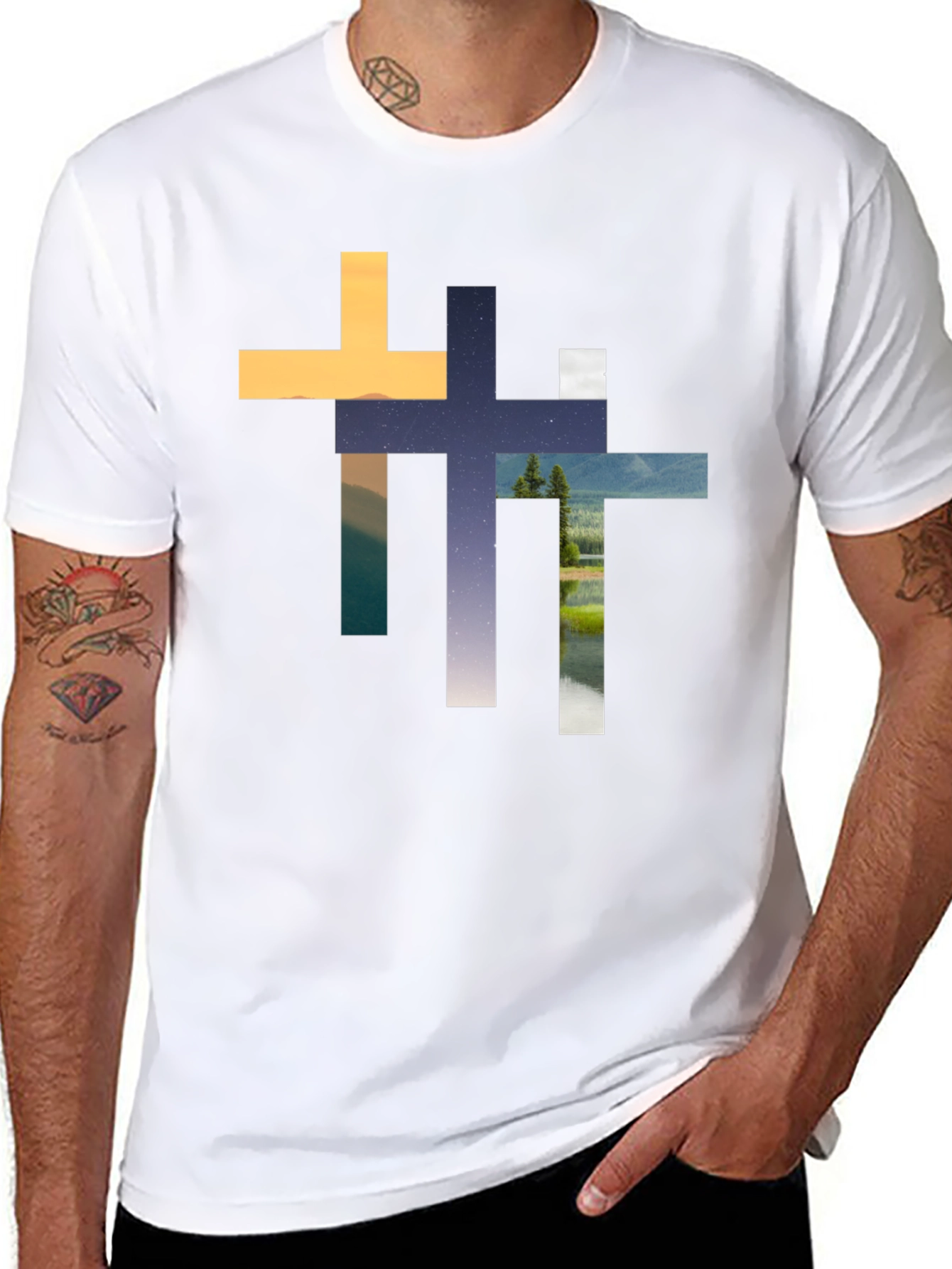 Abstract Cross Graphic T-Shirt - Stylish Christian Apparel