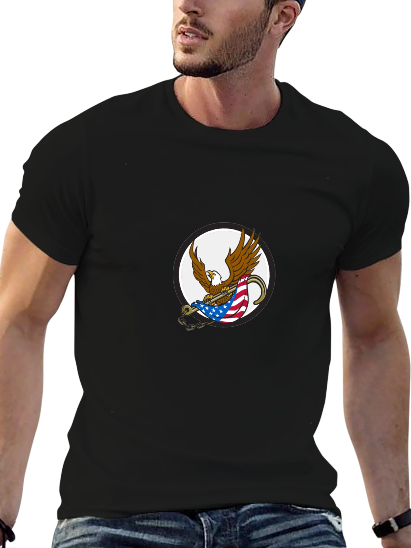 Mens Black Graphic Eagle T-Shirt