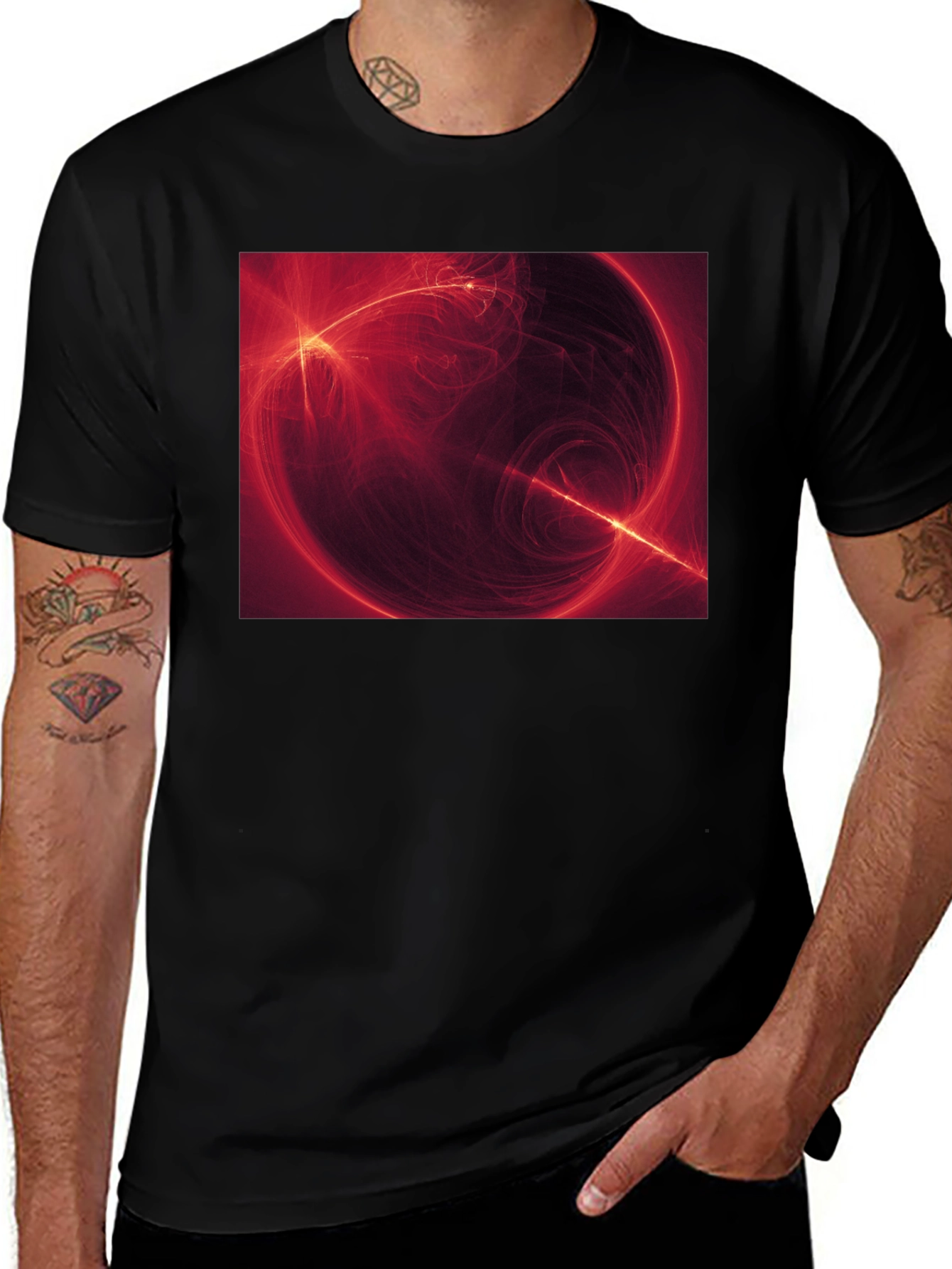 Abstract Red Energy Sphere Graphic T-Shirt
