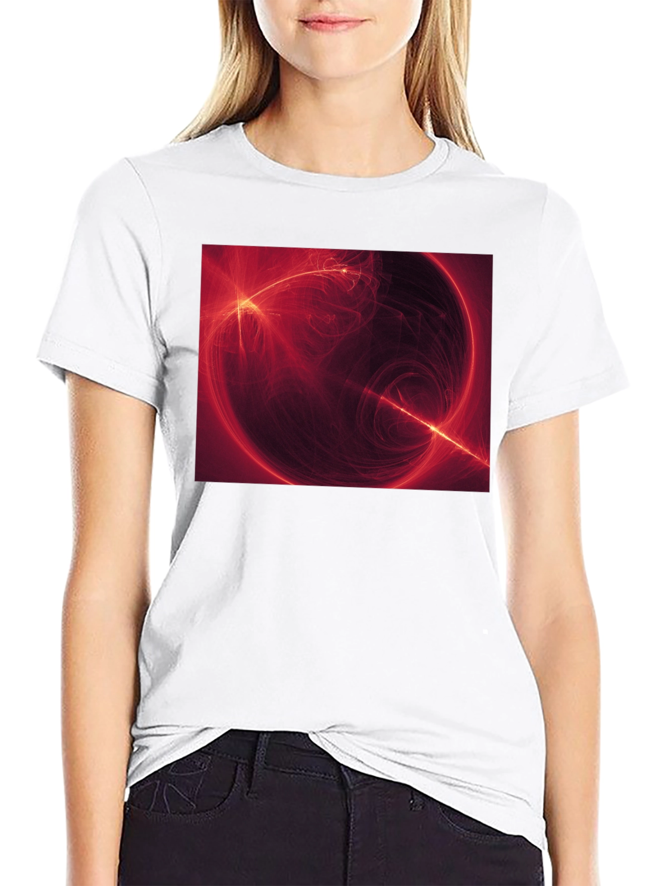 Abstract Red Energy Sphere Graphic T-Shirt