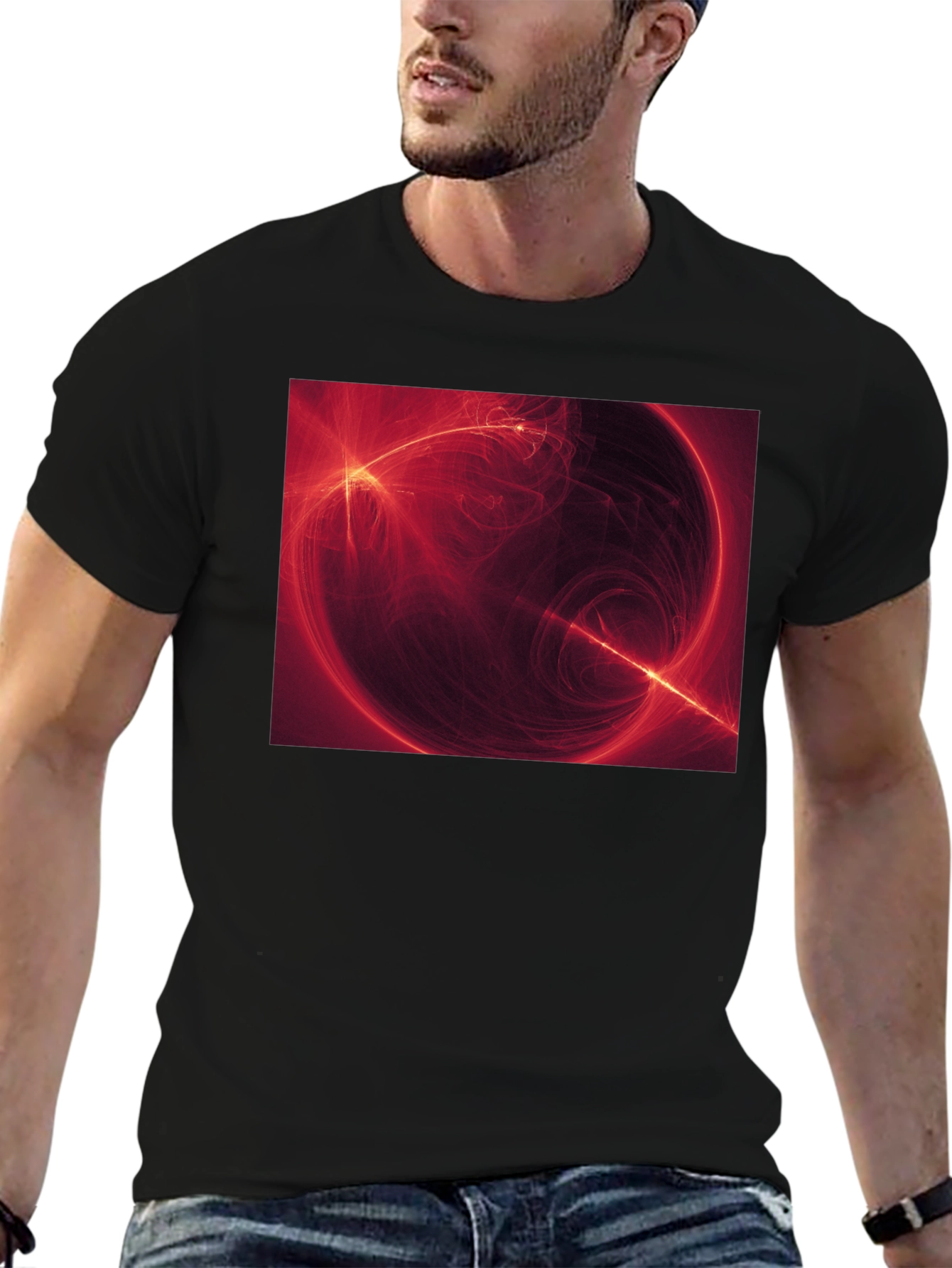 Abstract Red Energy Sphere Graphic T-Shirt