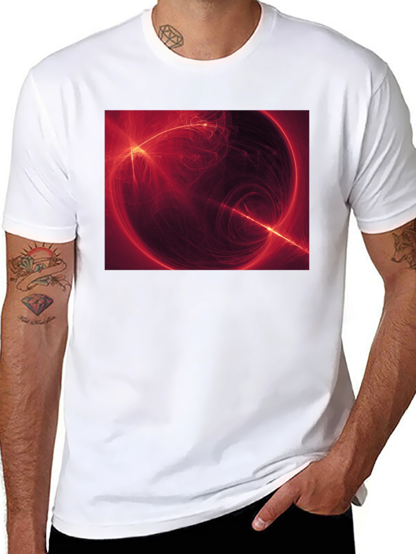 Abstract Red Energy Sphere Graphic T-Shirt