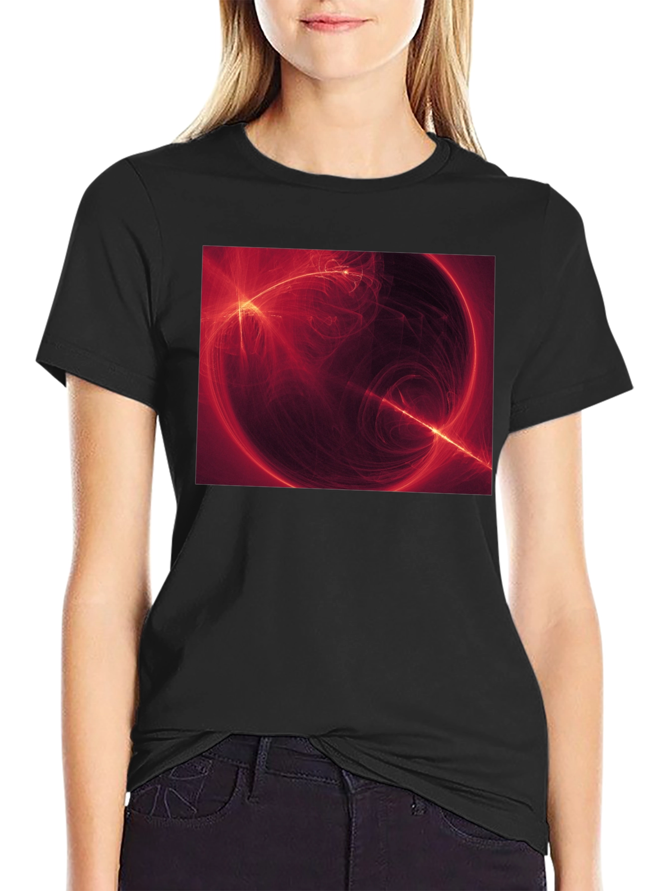 Abstract Red Energy Sphere Graphic T-Shirt