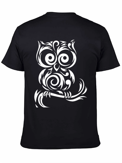 Tribal Owl Graphic T-Shirt - Black Cotton Tee