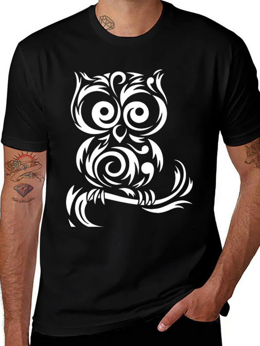 Tribal Owl Graphic T-Shirt - Black Cotton Tee
