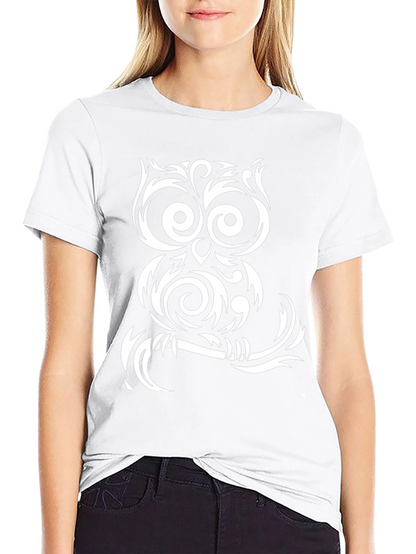 Tribal Owl Graphic T-Shirt - Black Cotton Tee