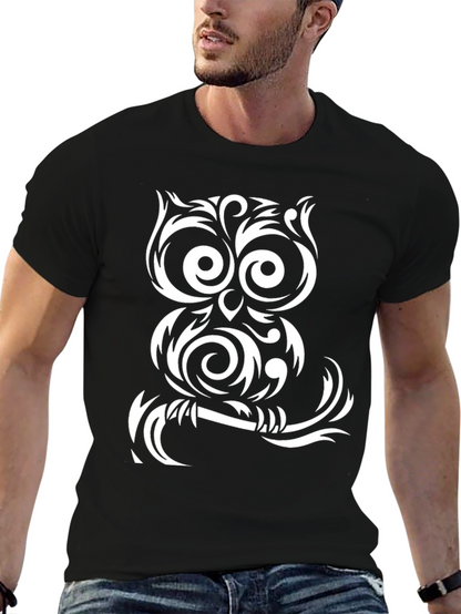 Tribal Owl Graphic T-Shirt - Black Cotton Tee