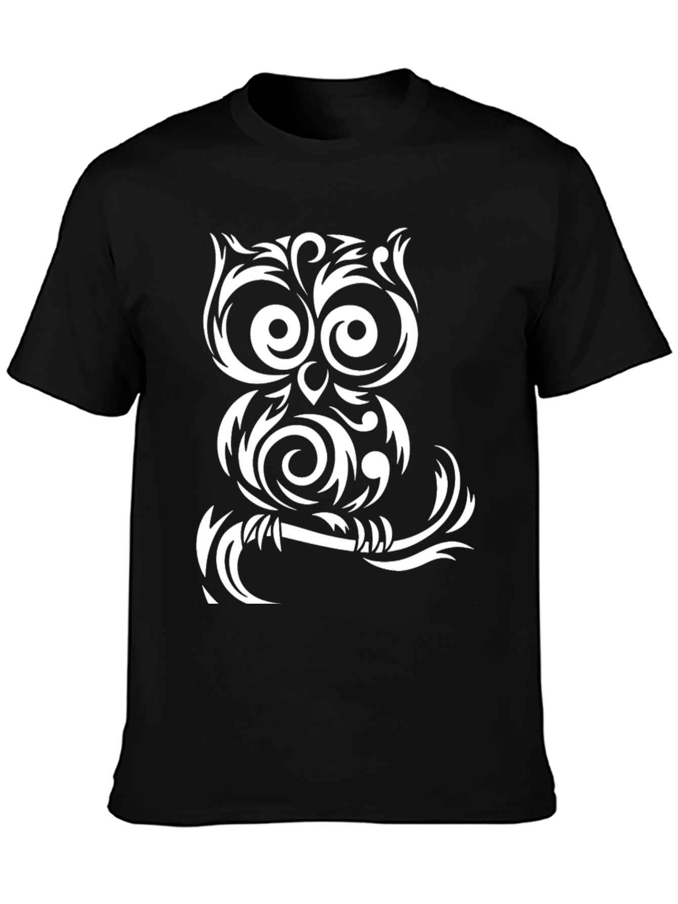 Tribal Owl Graphic T-Shirt - Black Cotton Tee