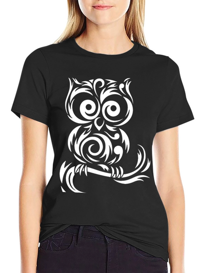 Tribal Owl Graphic T-Shirt - Black Cotton Tee