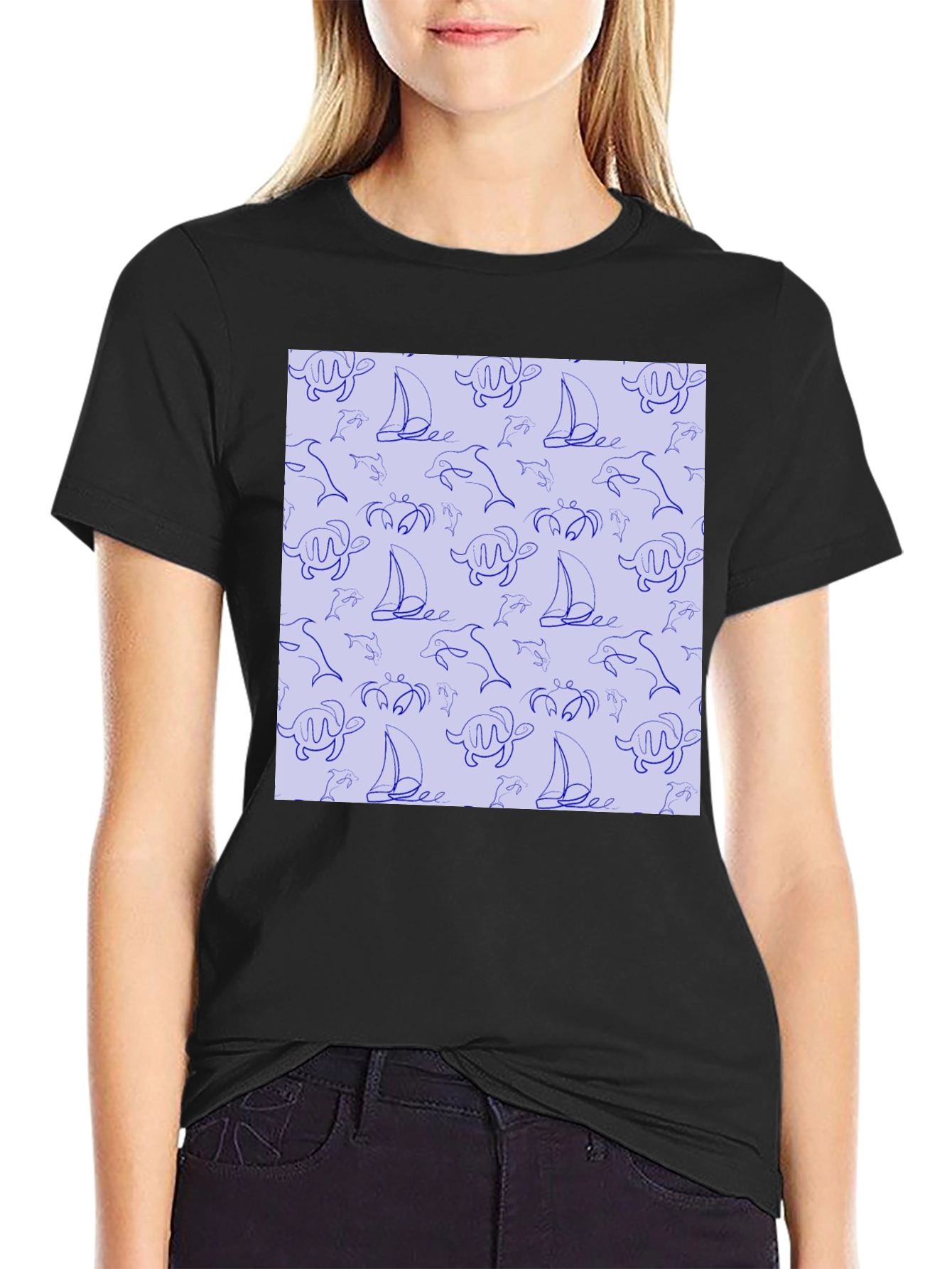 Nautical Print T-Shirt - Sea Life Pattern Tee