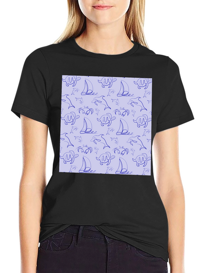 Nautical Print T-Shirt - Sea Life Pattern Tee