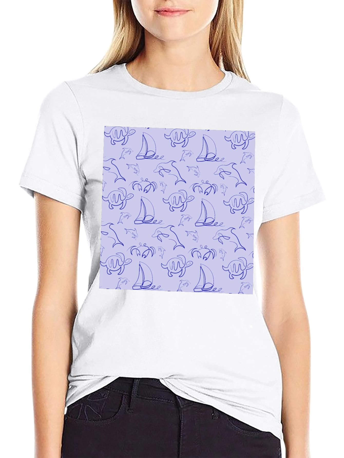 Nautical Print T-Shirt - Sea Life Pattern Tee