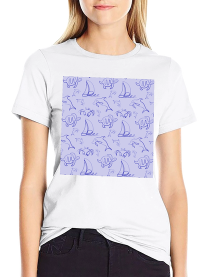 Nautical Print T-Shirt - Sea Life Pattern Tee