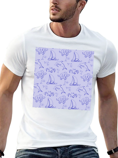 Nautical Print T-Shirt - Sea Life Pattern Tee