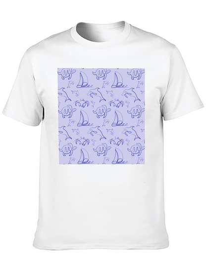 Nautical Print T-Shirt - Sea Life Pattern Tee