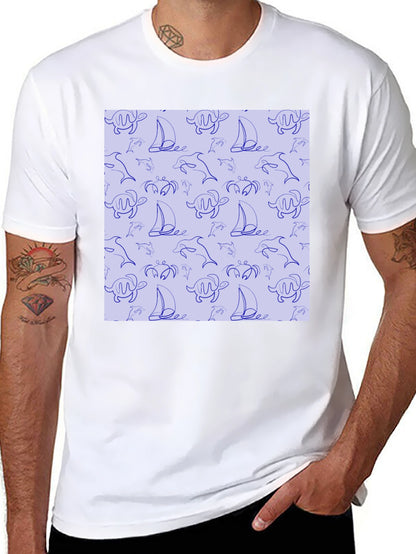 Nautical Print T-Shirt - Sea Life Pattern Tee