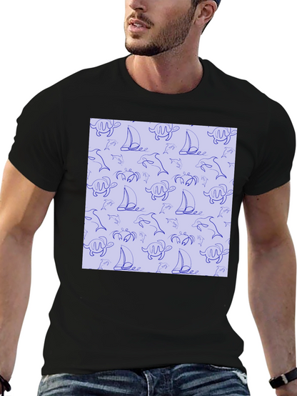 Nautical Print T-Shirt - Sea Life Pattern Tee