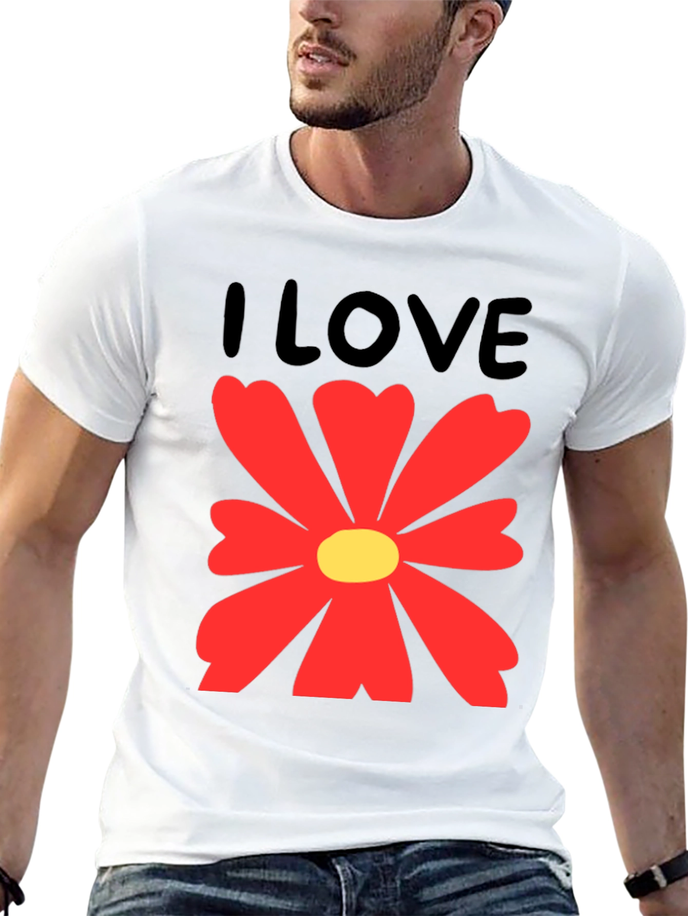 I Love Flowers Graphic T-Shirt - Casual Cotton Tee